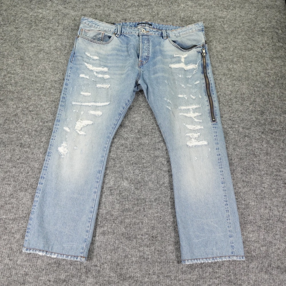 Cult Of Individuality Selvedge Jean Mens 44X34 Blue Denim Rebel Straight Zippers